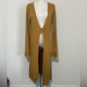 HIGH POINT, Lightweight Mustard Gold Cardigan/Duster with Fur Cuffs, Size M